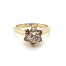 1ct Champagne Diamond Solitaire Accent Ring Solid 14k Yellow Gold 3.6g Size 6.5 - £1,567.15 GBP