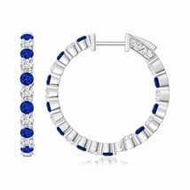 Authenticity Guarantee 
ANGARA Round Sapphire and Diamond Inside Out Hoop Ear... - £2,649.45 GBP