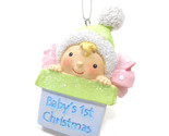 Midwest Ornament Pink Green Blue White Baby&#39;s First Christmas Present  - $9.57