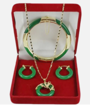 18K Gold Plated Women Natural Jade Pendant Necklace Earring Bracelet Jewelry Set - £17.59 GBP