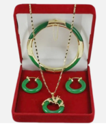 18K Gold Plated Women Natural Jade Pendant Necklace Earring Bracelet Jew... - £17.53 GBP