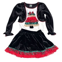 Christmas Tree Holiday Black Velvet Festive Top &amp; Skirt Set GIrl’s Size 5 - £9.57 GBP