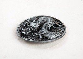 Chinese Dragon Embossed Bas-Relief Metal Belt Buckle 2&quot;x2.75&quot; Rare, Vint... - £10.18 GBP