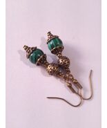 Victorian Malachite bronze earrings necklace Boho green Malachite earrin... - $34.00