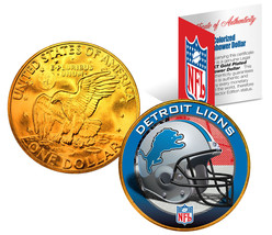 DETROIT LIONS NFL 24K Gold Plated IKE Dollar US Coin *OFFICIALLY LICENSED* - £7.53 GBP