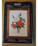 Vintage Charmin Counted Cross Stitch Kit 04-432 Rose Bouquet 5&quot;×7&quot; Green... - $14.84