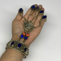 88.9g, 7.25&quot; Tribal Turkmen Lapis Inlay 5 Finger Cuff Bracelet @Afghanistan, B13 - £15.96 GBP