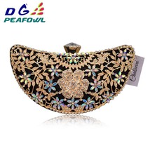  Peafowl Rings Moon Hollow Out Floral Lady Clutch Bag Red Dimond Crystal Toiletr - £35.09 GBP