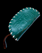 Tooled Leather Coin Purse Zip Beautiful Green Vintage Zip Pouch 4&quot; x 2.25&quot; - £22.27 GBP