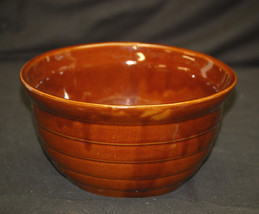 Monmouth Bwn Glazed Beehive Stoneware Pottery Ribbed Mixing Bowl Maple Leaf USA - £31.13 GBP