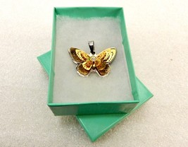 Elegant Golden Metal Butterfly Pendant, Layered Wings, Crystal Gemstone JWL-104 - £15.34 GBP