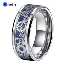 Men Women Wedding Band Tungsten Carbide Ring With Blue Carbon Fiber Based Steamp - £21.14 GBP
