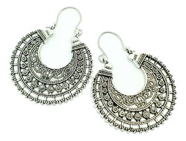 Mandala Earrings Flower Vintage Silver Hippie Bohemian Ethnic Statement Piercing - £4.97 GBP