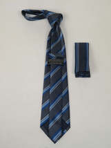 Men's Vito Rofolo From Italy Tie Hankie Gift Boxed 100% Silk VR-37 Blue Stripe image 3