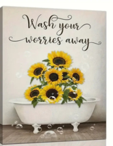 Wash Your Worries Away Sunflowers Vibrant Canvas Print Framed 12&quot; x 16&quot; NEW! - £10.98 GBP