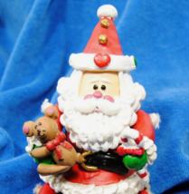 Vintage Articulated Ceramic Sitting Santa With Bear  5&quot; Christmas Holiday Decor - £7.59 GBP