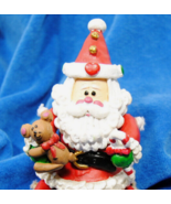 Vintage Articulated Ceramic Sitting Santa With Bear  5&quot; Christmas Holida... - £7.52 GBP