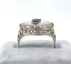 14k White Gold Filigree Genuine Natural Rock Crystal Diamond Ring (#J6207) - $11,967.28 MXN