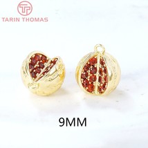 (1467)4PCS 10.7x9.5MM 24K Gold Color Plated Brass with Zircon Pomegranate Charms - £19.42 GBP
