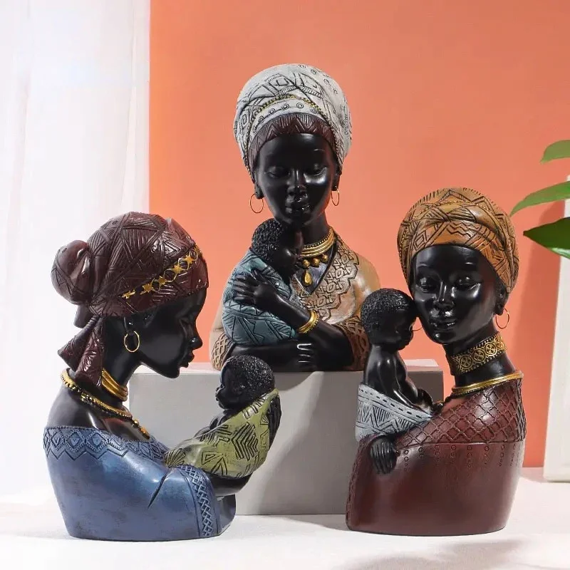 Ments retro african black women figurines vintage character statue resin art figure for thumb200