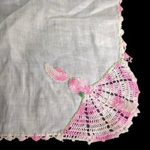 VTG Hanky Handkerchief White with Pink White Crochet Border 11” Wedding - £8.28 GBP