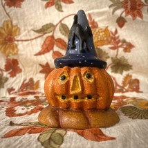 1998 Vaillancourt Chalkware Sutton Folk Art Halloween Pumpkin Jack Witch Hat 243 - £138.07 GBP