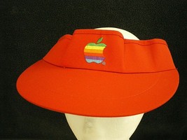 Apple Computer Vintage Red Sun Visor Hat w/ Sewn Original Rainbow Logo New Nos! - £39.95 GBP