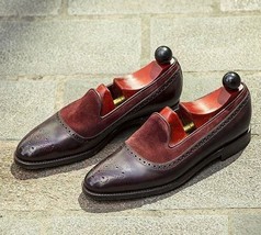 NEW Handmade Men&#39;s Maroon Color Shoes, Men&#39;s Leather Suede Whole Cut Formal Shoe - £115.72 GBP