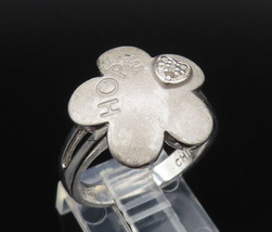 925 Silver - Vintage Genuine Diamonds &amp; Engraved HOPE Flower Ring Sz 8 - RG25603 - £49.60 GBP