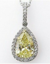 2.29Ct Pear Yellow Sapphire and Diamond Pendant in Solid 14k White Gold - £164.93 GBP