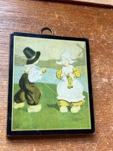 Vintage Small Dutch Boy &amp; Girl Picture Wood Plaque – 3 and 1/8th’s inche... - £6.04 GBP