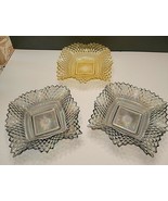 2 CARNIVAL GLASS DIAMOND POINT FLUTED CANDY DISH &amp; 1 AMBER GLASS - $30.00
