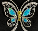 Sterling Silver Butterfly Brooch Pendant Boulder Opal Topaz Clear Stones... - $79.19