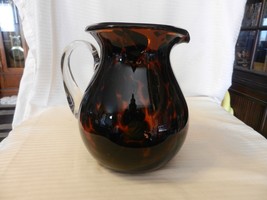 Brown Amber Glass Pitcher With Clear Handle, Leopard Spots Motif - $80.00