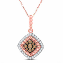 10kt Rose Gold Womens Round Brown Diamond Offset Square Pendant 1/4 Cttw - £244.77 GBP