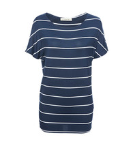 Korye Women&#39;s Short Sleeve Soft Lightweight Navy Striped Dolman Top - S - £36.50 GBP