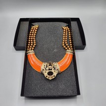 Heidi Daus Signature Accent Orange Faux Pearl Topaz Crystal Resin Bib Necklace - $96.57