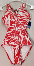 Apt. 9 Swimsuit Womens Petite Small Red Palm Leaf Sleeveless V Neck Cross Back - £19.94 GBP