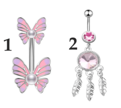 Stainless Steel 14G Butterfly/Dreamcatcher Pink Series Dangled Navel Pie... - £7.97 GBP