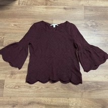 LC Lauren Conrad Bell Sleeve Sweater Burgundy Size Small Open Knit Crochet - $9.90