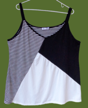 New Black White Stripe Color Block Cami Tank Top Sz 18 V-Neck Silky Poly... - £9.33 GBP