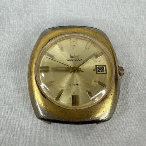 Primary image for Vtg Westclox Watch Men’s Gold Tone FOR PARTS REPAIR 21 Jewels Water Resistant