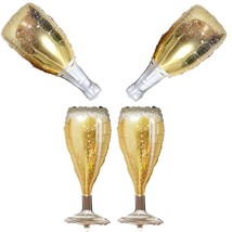 4 Pcs Large Mylar Foil Helium Balloons Champagne Bottles And Goblet Wine Glasses - £9.71 GBP