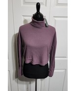 Women&#39;s Long Sleeve Turtleneck Cropped Shirt - Dark Mauve - waffle mater... - £8.64 GBP