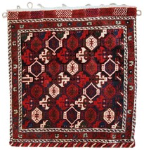 Handmade vintage Persian Afshar salt bag 1,7&#39; x 1,8&#39; ( 51cm x 57cm ) 1980s 1C336 - £498.44 GBP