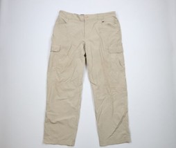 Vtg Cabelas Guidewear Mens XL Distressed Spell Out Wide Leg Cargo Pants Beige - £30.93 GBP