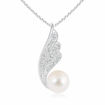 ANGARA Freshwater Pearl Angel Wing Pendant with Diamonds in 14K Solid Gold - £1,473.25 GBP