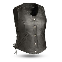 Women&#39;s Honey Badger Five Snap Ladies Leather Vest Motorcycle Vest by FirstMFG - £95.91 GBP+