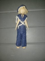 Vintage Wooden Wood Peg Doll 7.5” Tall with Crochet Clothes - £11.85 GBP