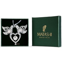 Matashi Chrome Plated Love Doves Hanging Ornament w Crystals Mother&#39;s Da... - $21.99